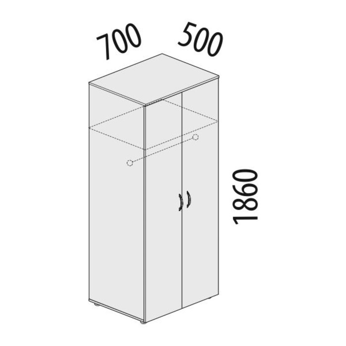 Гардероб двухдверный, 700х500х1860 мм, миланский орех