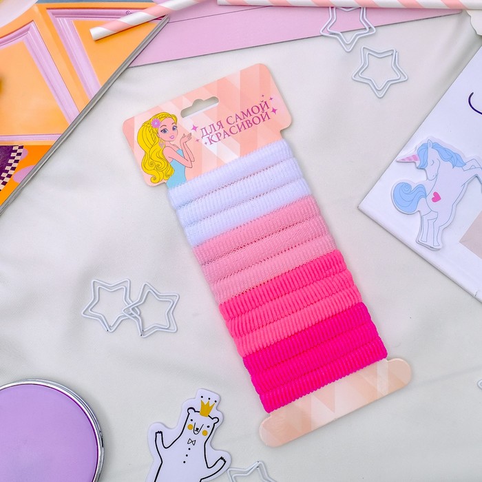 Резинка для волос "Махрушка полосочка" набор 12 шт розовые оттенки