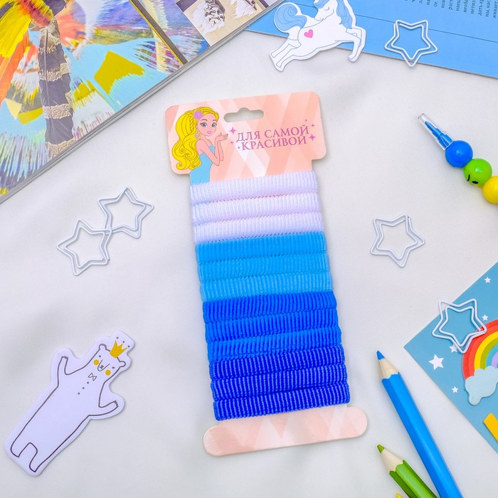 Резинка для волос "Махрушка полосочка" набор 12 шт синие оттенки