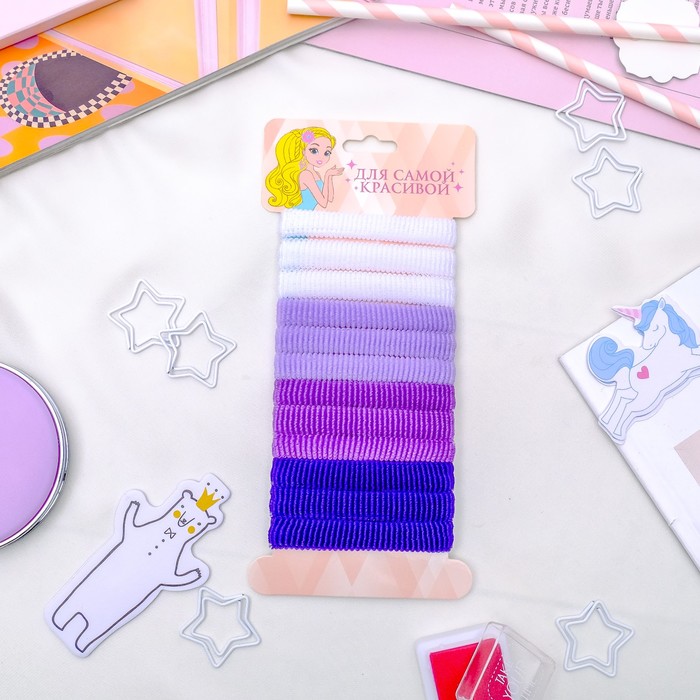 Резинка для волос "Махрушка полосочка" набор 12 шт фиолет
