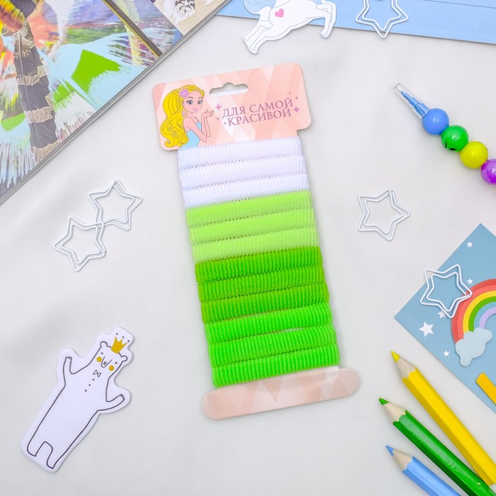 Резинка для волос "Махрушка полосочка" набор 12 шт зелень
