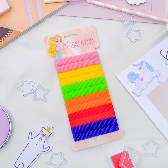 Резинка для волос "Махрушка полосочка" набор 12 шт яркие оттенки