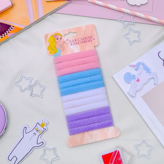 Резинка для волос "Махрушка полосочка" набор 12 шт небесный
