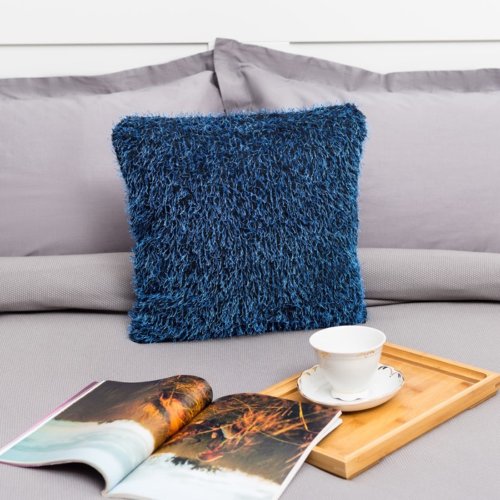 Наволочка пушистая Стиль 40*40 см василёк-чёрный, 100% п/э