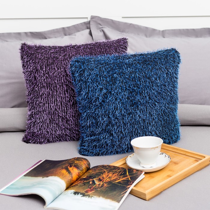 Наволочка пушистая Стиль 40*40 см василёк-чёрный, 100% п/э