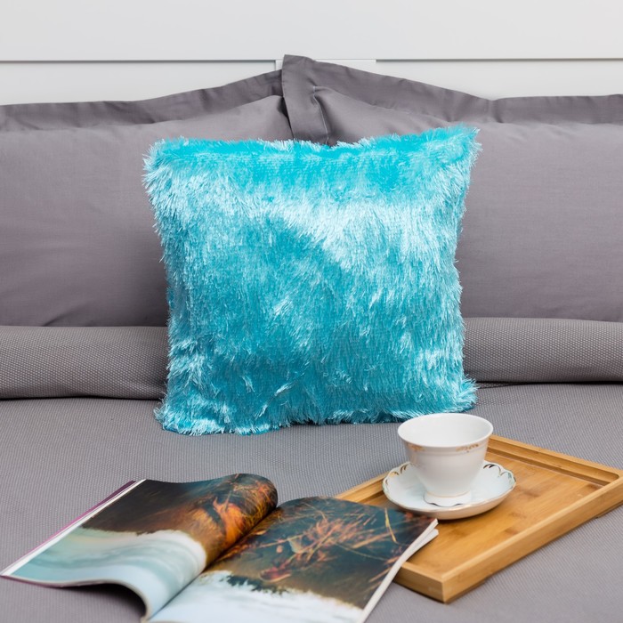 Наволочка пушистая Радуга 40*40 небесный, 100% п/э