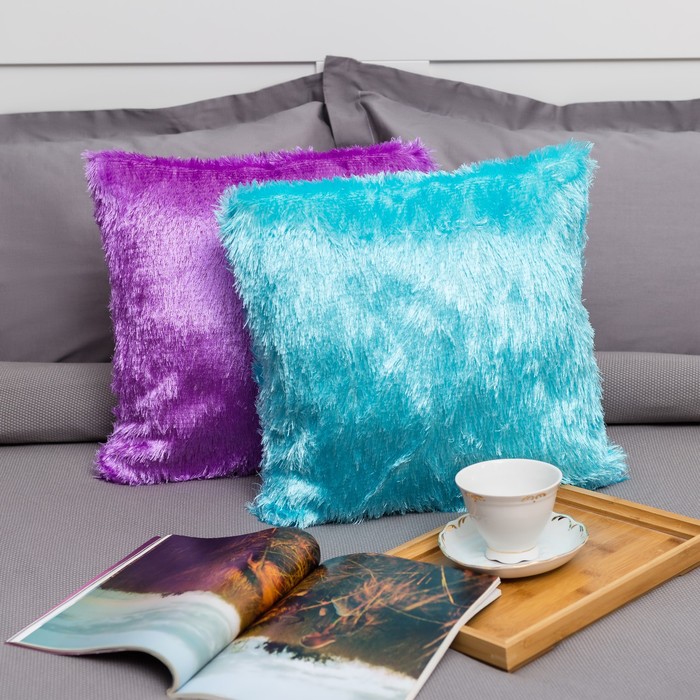 Наволочка пушистая Радуга 40*40 небесный, 100% п/э