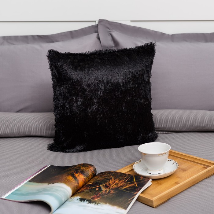 Наволочка пушистая Радуга 40*40 чёрный, 100% п/э