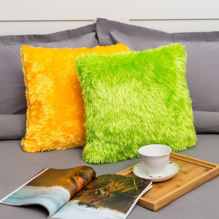 Наволочка пушистая Радуга 40*40 лайм, 100% п/э