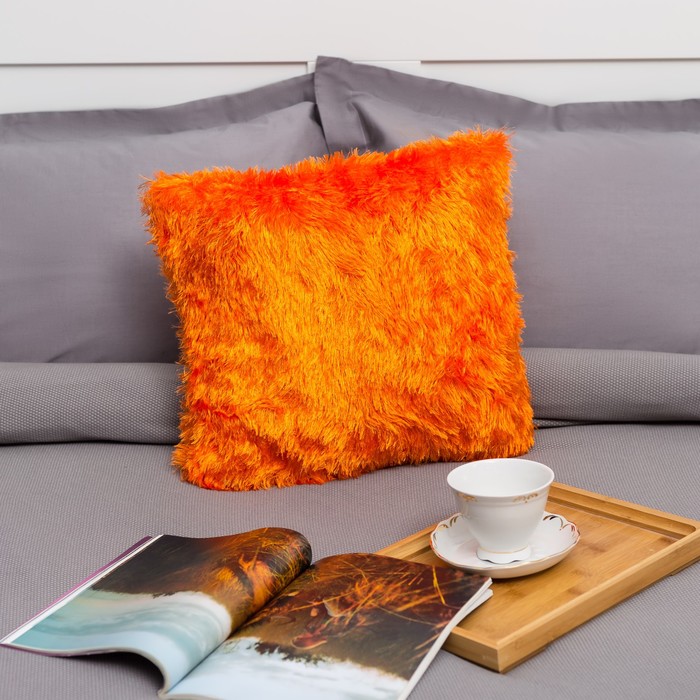 Наволочка пушистая Радуга 40*40 апельсин, 100% п/э