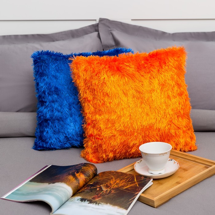 Наволочка пушистая Радуга 40*40 апельсин, 100% п/э