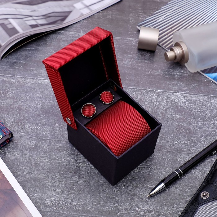 Набор мужской "Премьер" галстук145*5см, запонки, цвет красный