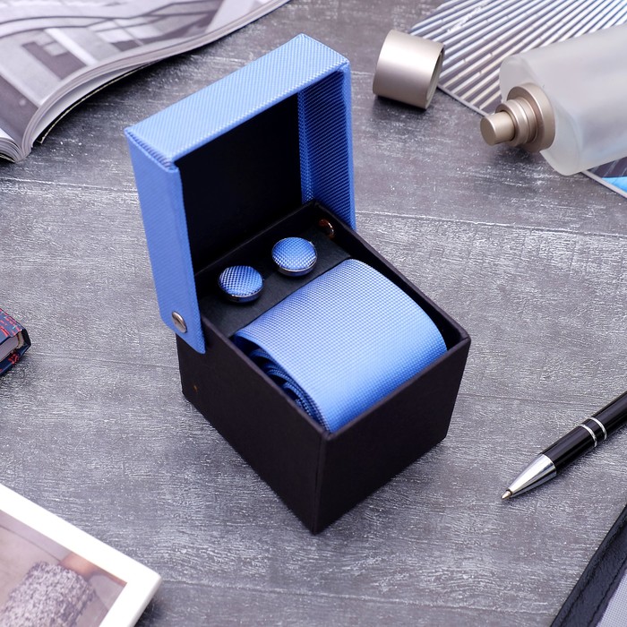 Набор мужской "Премьер" галстук 145*5см, запонки, цвет небесно-синий