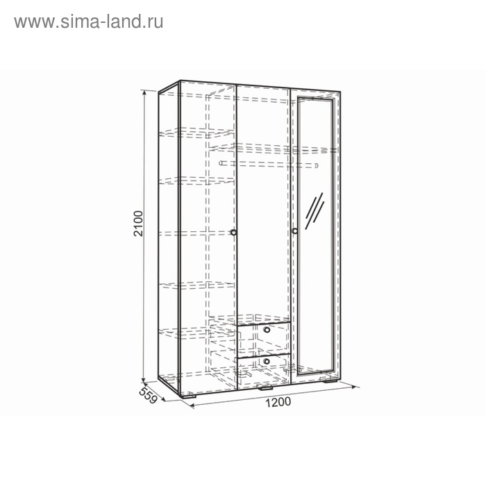 

Шкаф 3-х створчатый Гламур, 1200 х 559 х 2100, Белый/Белый глянец