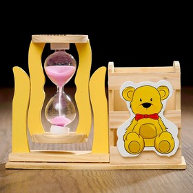 Песочные часы 'Медвежонок', сувенирные, с карандашницей, 13.5 х 13.5 х 10 см, микс Ош
