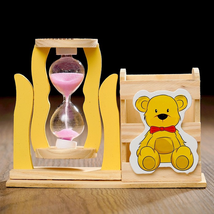 Песочные часы Медвежонок, сувенирные, с карандашницей, 13.5 х 13.5 х 10 см, микс