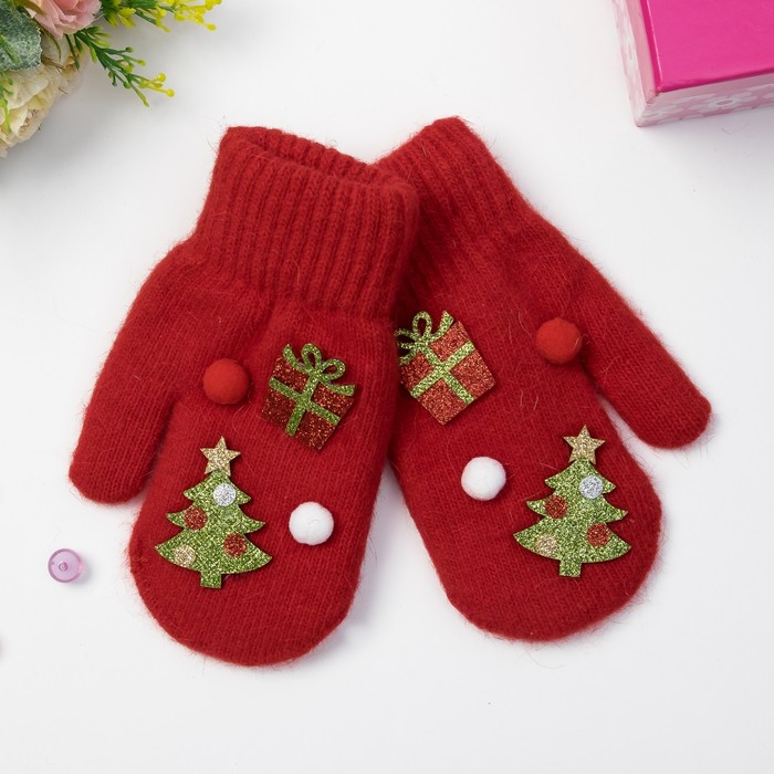 Варежки детские MINAKU "Новый год", размер 18, цвет красный