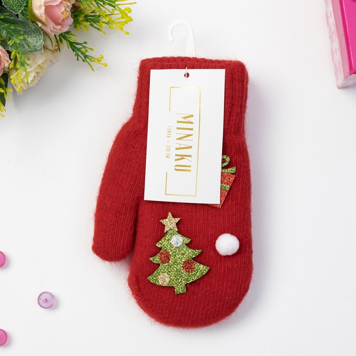 Варежки детские MINAKU "Новый год", размер 18, цвет красный