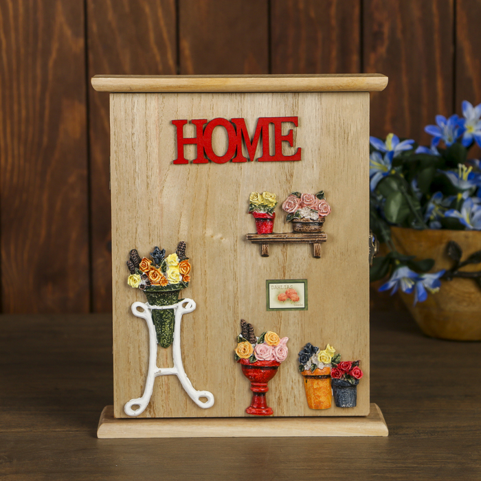 Ключница дерево 6 крючков "Оранжерея с цветами" 26х21х6,5 см