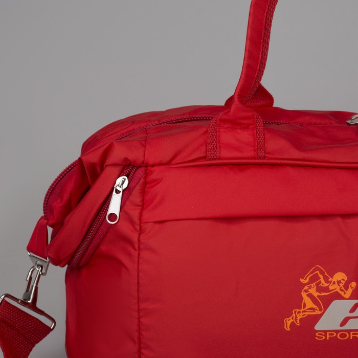 Сумка спортивная, отдел на молнии, наружный карман, длинный ремень, цвет красный