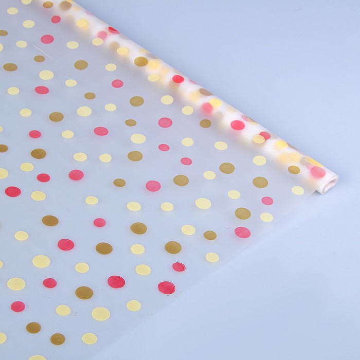 Пленка для цветов CartaPack "Горох", красный-желтый-золотой, 700 мм х 8.5 м, 35 мкм