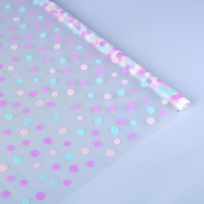 Пленка для цветов CartaPack "Горох", сирень-бирюза-розовый, 700 мм х 8.5 м, 35 мкм