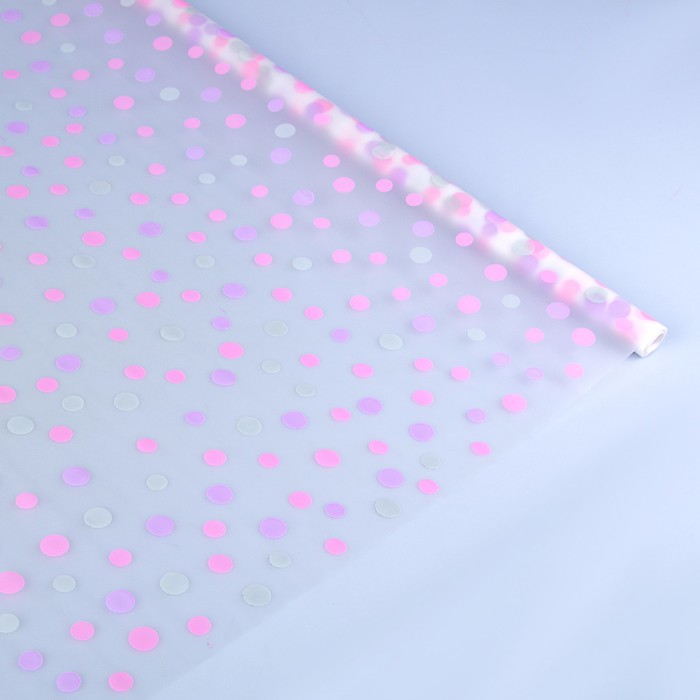 Пленка для цветов CartaPack "Горох", малина-сирень-серый, 700 мм х 8.5 м, 35 мкм