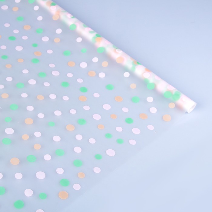 Пленка для цветов CartaPack "Горох", салат-крем-розовый, 700 мм х 8.5 м, 35 мкм