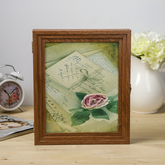 Ключница Пирамида "Роза на книгах" Шоколад 30х25х5 см