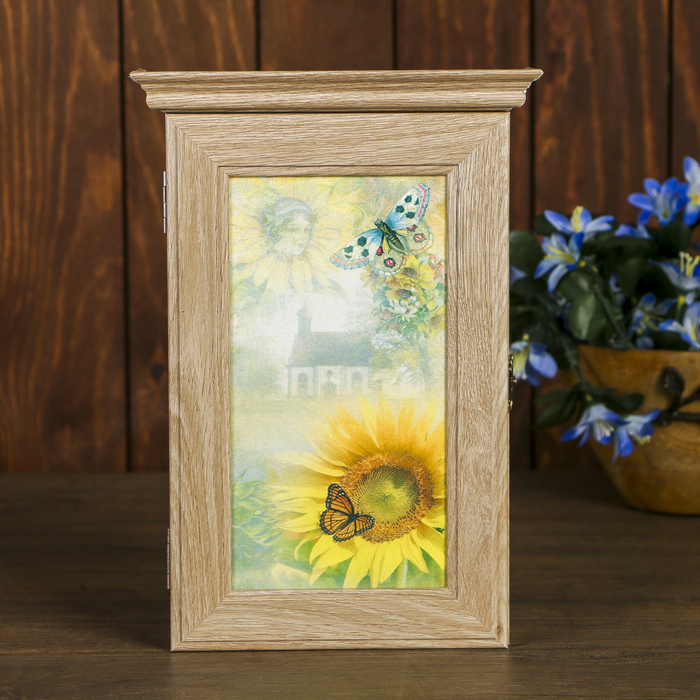 Ключница "Бабочка на подсолнухе" Янтарь 28,5х20х6 см