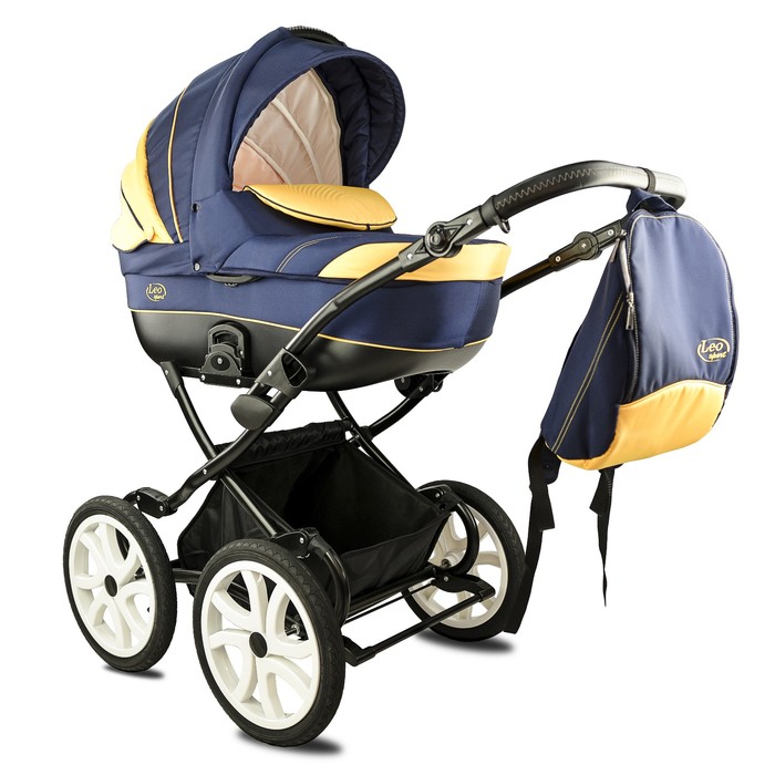 Коляска-люлька "Чемпион" со спальным блоком (102, синий с желтым, КЛ-1 АЛ, R14 белый)