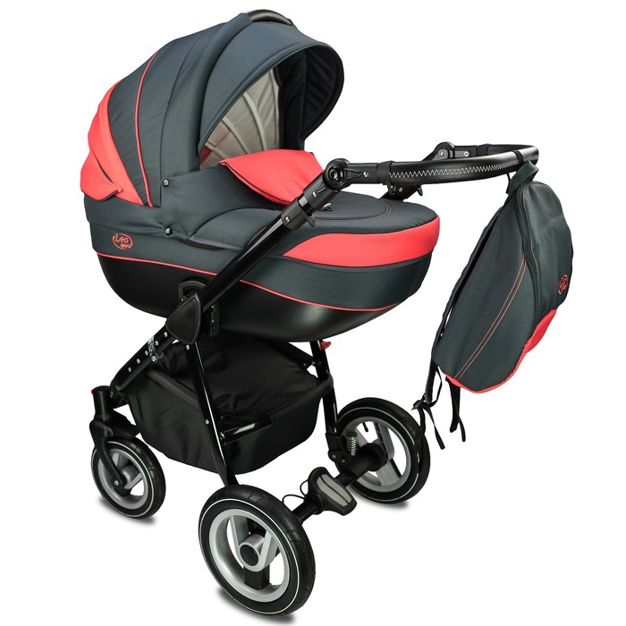 Коляска-люлька "Чемпион" со спальным блоком (104, темно серый с коралловым, КЛ-2 АЛ, R12+R10) 385
