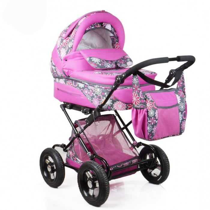 Коляска детская Кл-1 "Жасмин" комбинированная 2 в 1 (104, цветы на розовом, КЛ-1 СТЛ, R12 )   385245