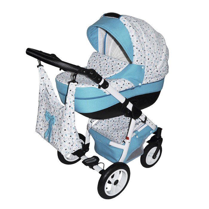 Коляска детская Кл-2 "Мелодия" комбинированная 2 в 1 (01, птички бирюзовый, КЛ-2 АЛ, R12+R10)   3852
