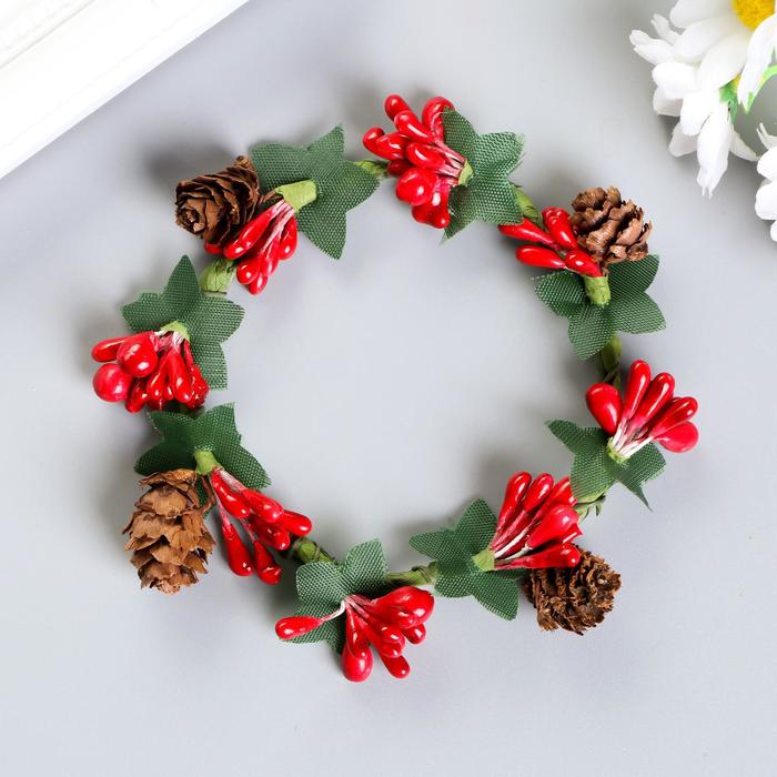 Декор для творчества "Венок с шишечками" красный 7,5х7,5 см