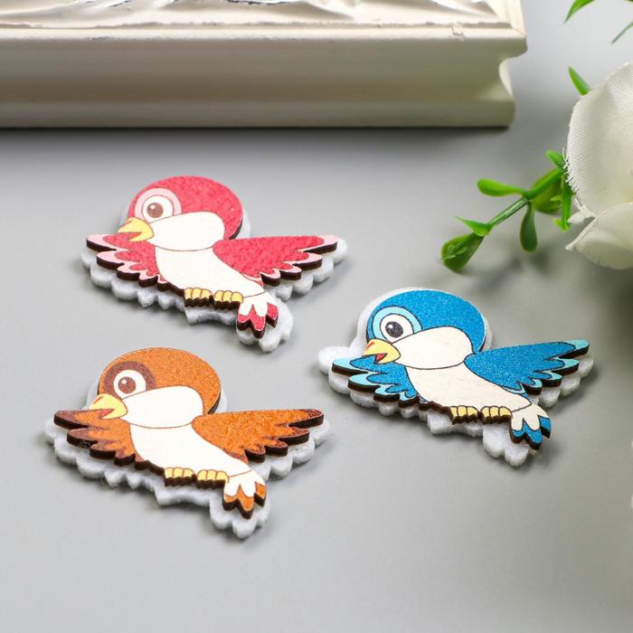 Декор для творчества дерево, войлок "Птенчик" набор 6 шт 3,4х2,7 см