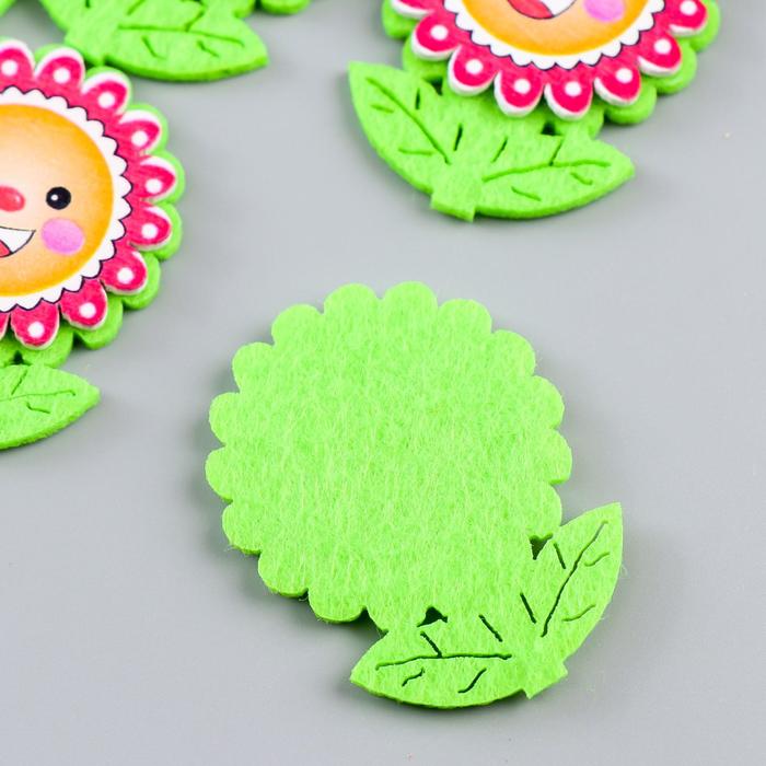 Декор для творчества дерево, войлок "Цветочек-солнышко" набор 6 шт 4,4х3,2 см