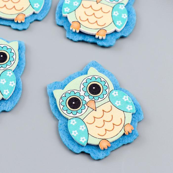 Декор для творчества дерево, войлок "Филин" набор 6 шт 4х3,5 см