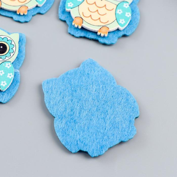 Декор для творчества дерево, войлок "Филин" набор 6 шт 4х3,5 см