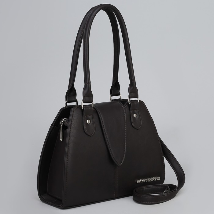 Сумка женская, отдел на молнии, наружный карман, длинный ремень, цвет тёмно-коричневый