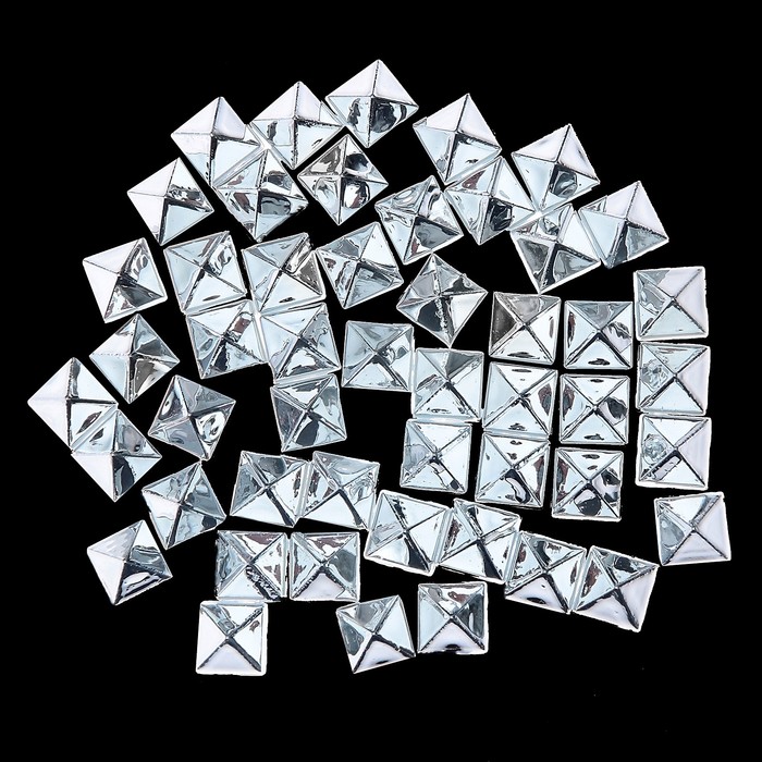 Декор для творчества пластик "Шипы квадрат" серебро набор 50 шт 0,8х0,8 см