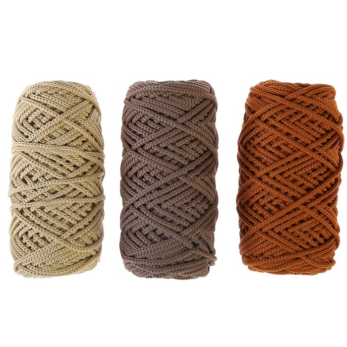 Шнур для вязания полиэфирный 3мм, 50м/105гр, набор 3шт (Комплект 9)