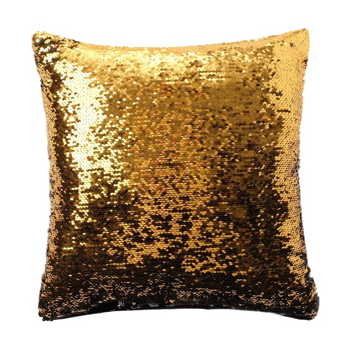 Наволочка декоративная Хамелеон 40*40 см золото-глянцевый чёрный, пайетки, 100%п/э