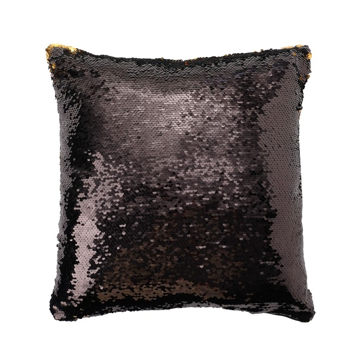 Наволочка декоративная Хамелеон 40*40 см золото-глянцевый чёрный, пайетки, 100%п/э