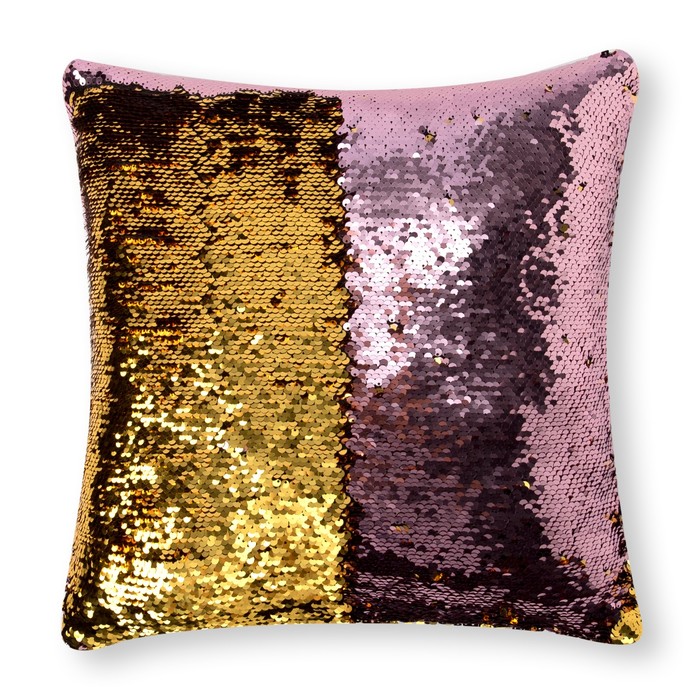 Наволочка декоративная Хамелеон 40*40 см золото-пудра, пайетки, 100%п/э