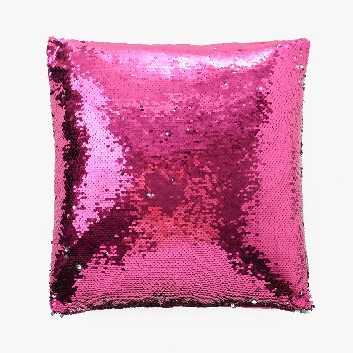 Наволочка декоративная Хамелеон 40*40 см серебро-магнолия, пайетки, 100%п/э