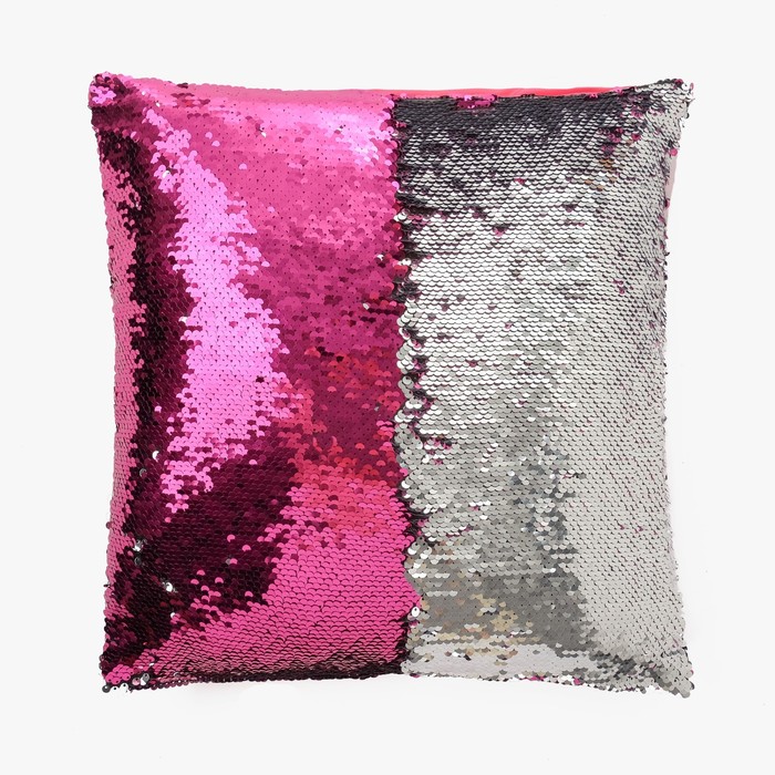 Наволочка декоративная Хамелеон 40*40 см серебро-магнолия, пайетки, 100%п/э