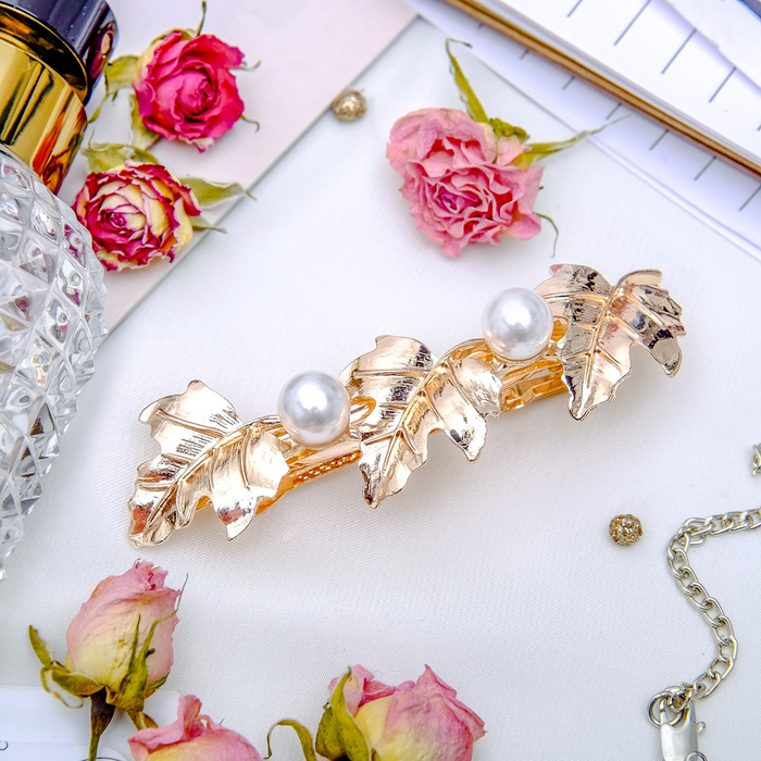 Автомат для волос "Либерти" 6,5 см, листики жемчуг