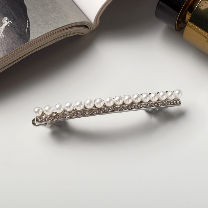 Автомат для волос "Луиза" 6,5 см, белый жемчуг и стразы