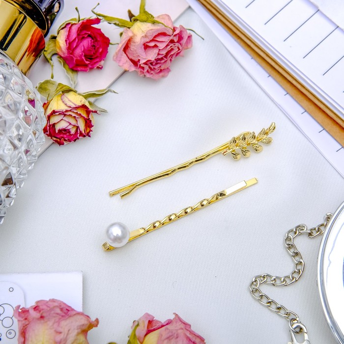 Невидимка для волос "Либерти" 5,5 см, 5 см, жемчужина и веточка